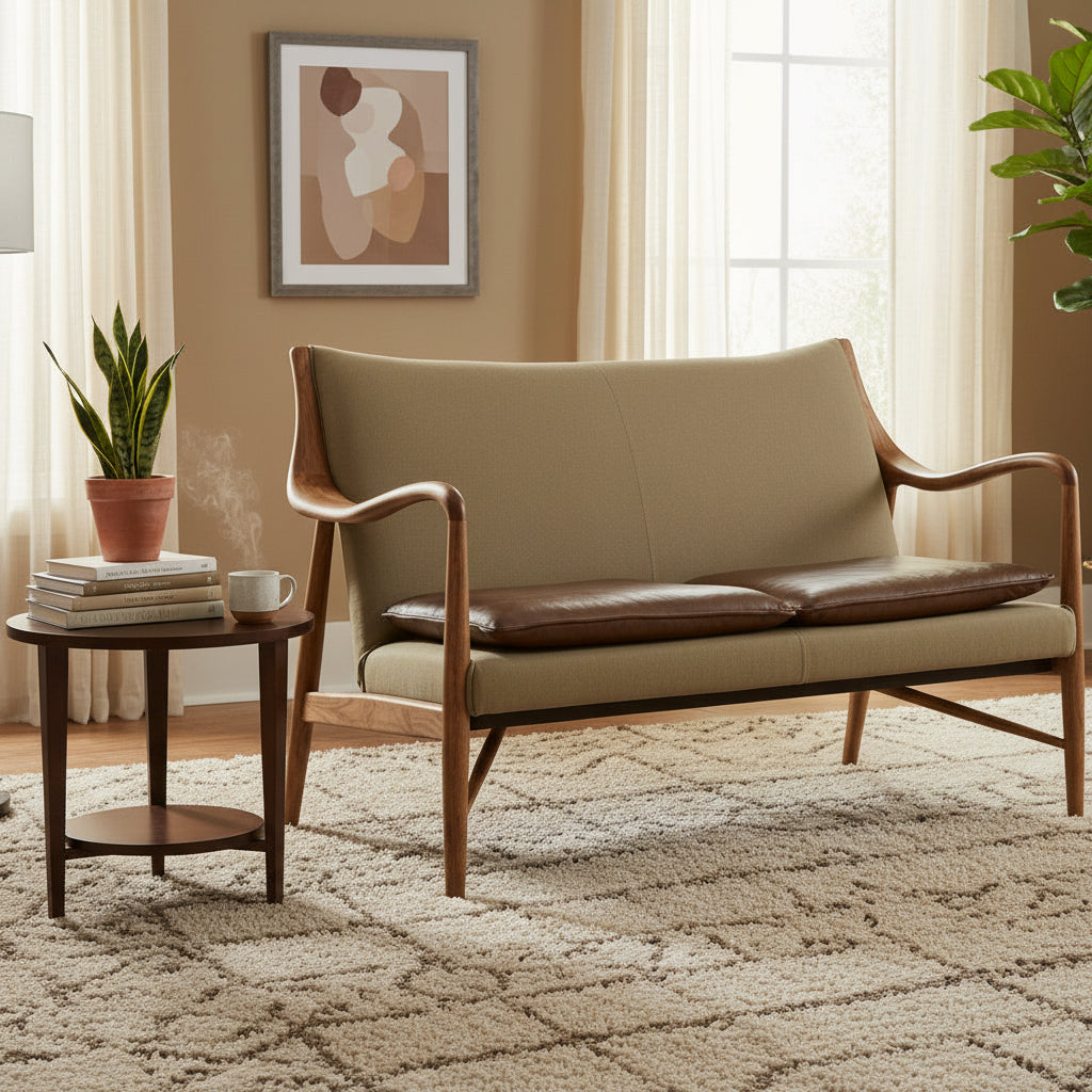 Vintage Sofa Company Salisbury 2 Seat Sofa in Washed Green Canvas and Leather