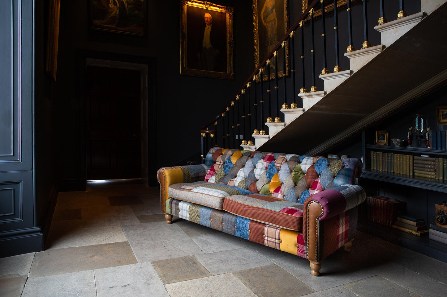 Vintage Sofa Company Dickinson Small 2.5 Str Sofa in Patchwork & Tan Leather