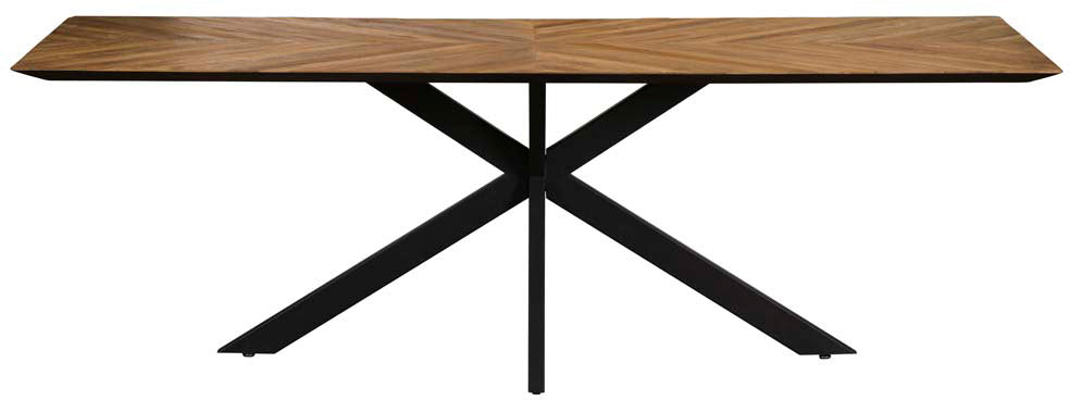 Baker Camden 240cm Dining Table for up to 8 people features a chevron pattern to the table top, and black metal cross leg base