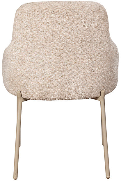 Baker Pair of Quinn Dining Chairs in a neutral textured boucle type fabric with gold powder coated metal legs