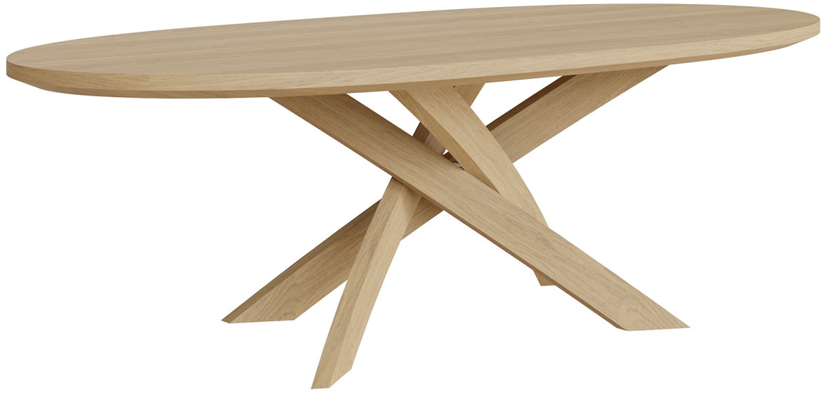 Carlton Furniture Andersson Oval Pedestal Table with Spider Leg Angular Base in a natural solid oak wood