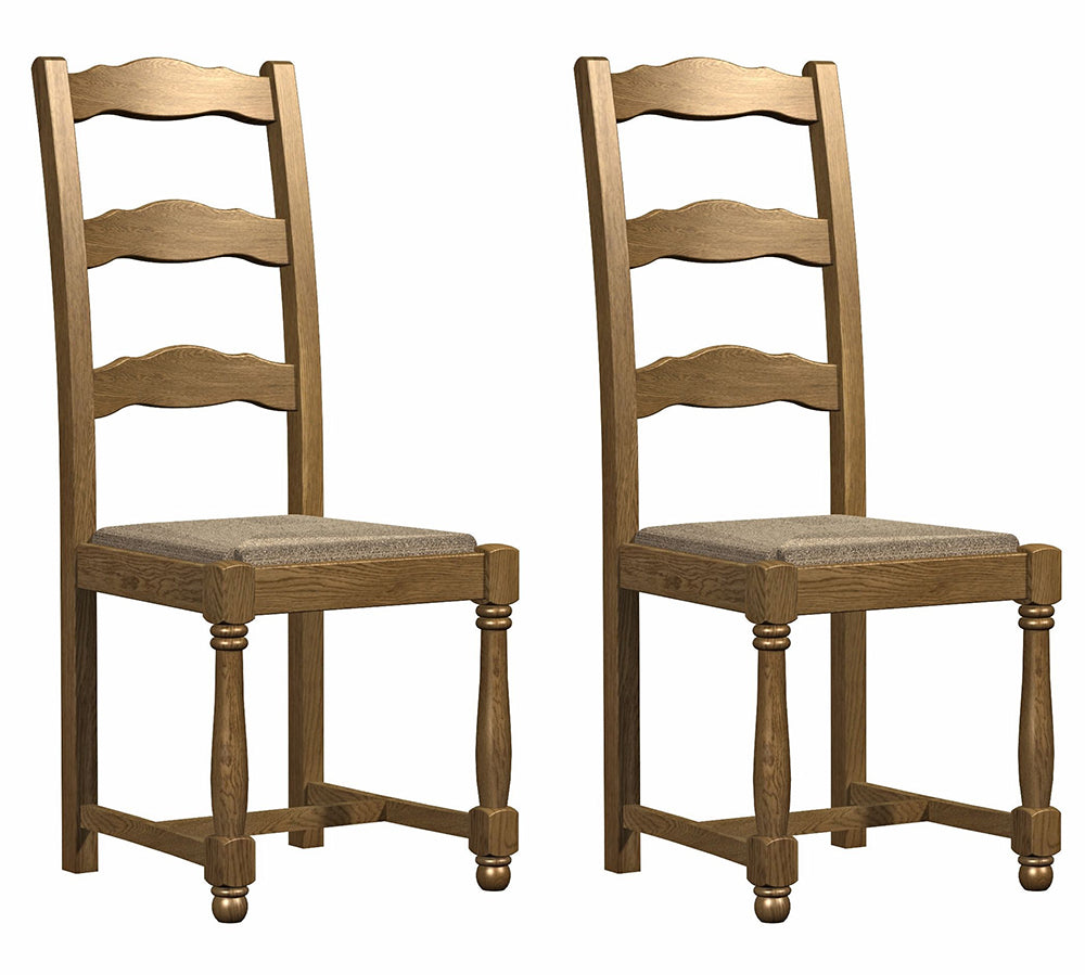 Carlton Furniture Pair of Copeland Ladder Back Chairs with upholstered seat pad, turned fronted legs and gently curved slat detail on the backrest