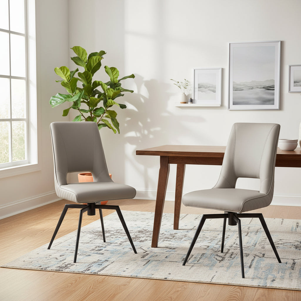 Carlton Furniture Pair of Parma Dining Chairs Upholstered in Truffle PU with swivel action seat and black metal legs