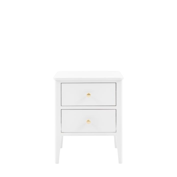 Gallery Direct Acton 2 Drawer Bedside Cabinet in White with gold coloured handles and slim tapered legs