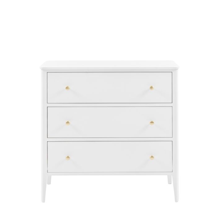 Gallery Direct Acton White Chest features 3 Wide Drawers with gold coloured round handles
