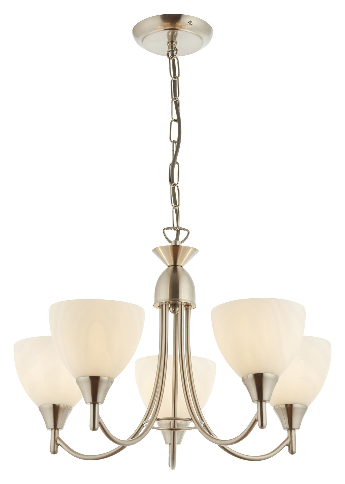 Gallery Direct Alton 5 Pendant Light Satin Chrome, complete product view on a white background