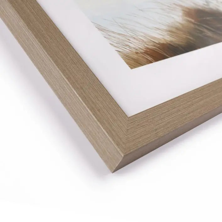 Gallery Direct Beyond the Dunes Framed Art work of a serene coastal landscape complemented with oak effect frame