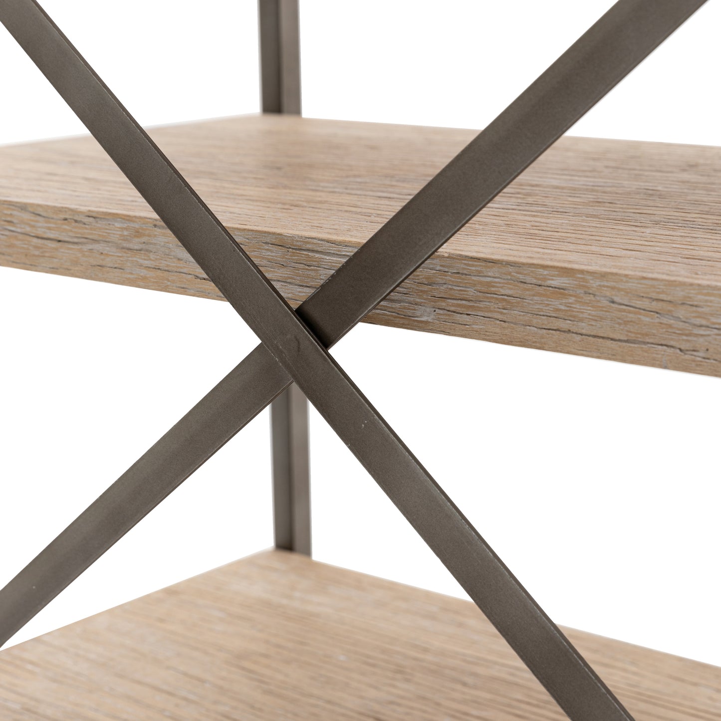 Gallery Direct Brogdale Tall Shelving Display Unit has an open metal and wood structure with a cross back design