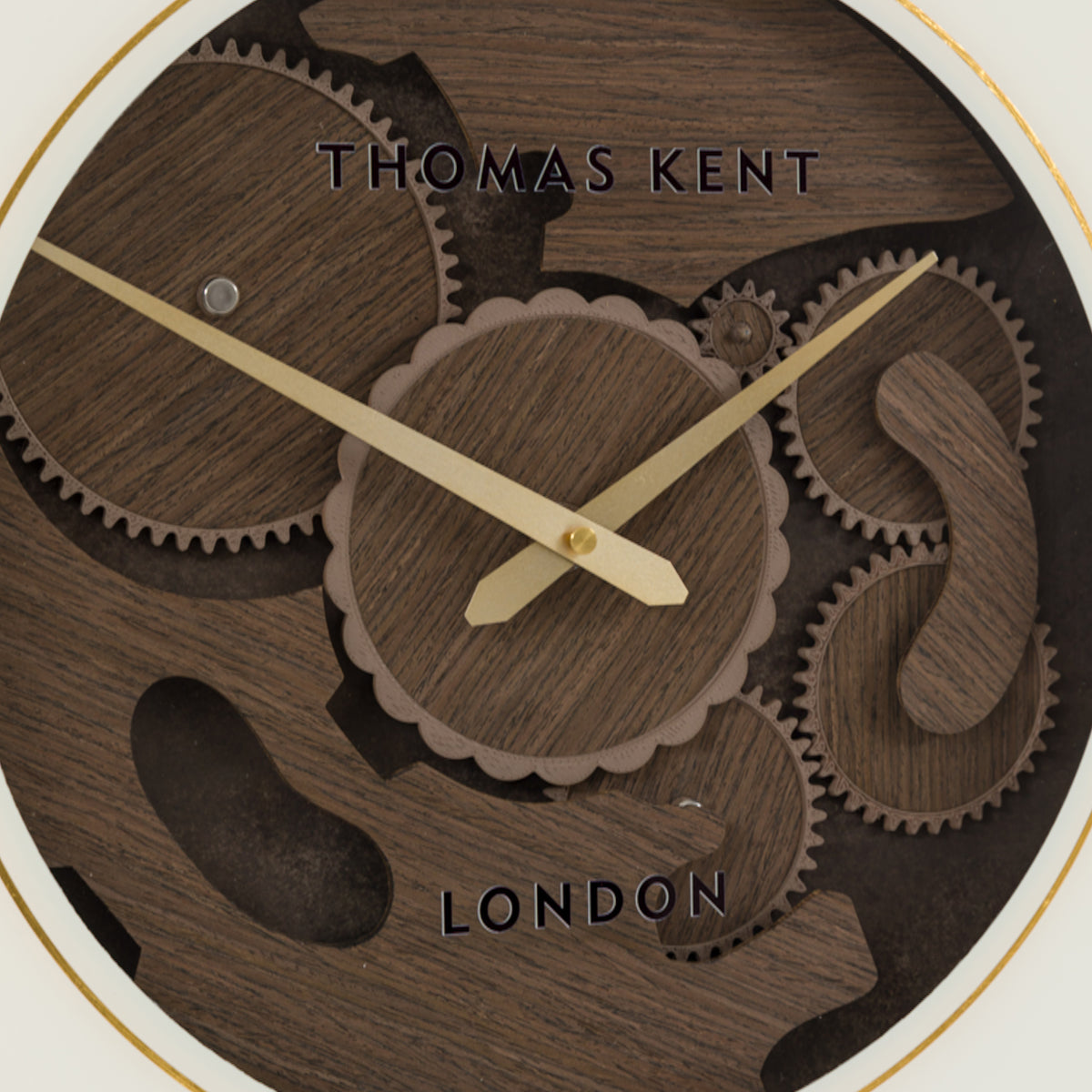 Gallery Direct Cogger Wall Clock Dark Walnut, close-up of the clock face and finish