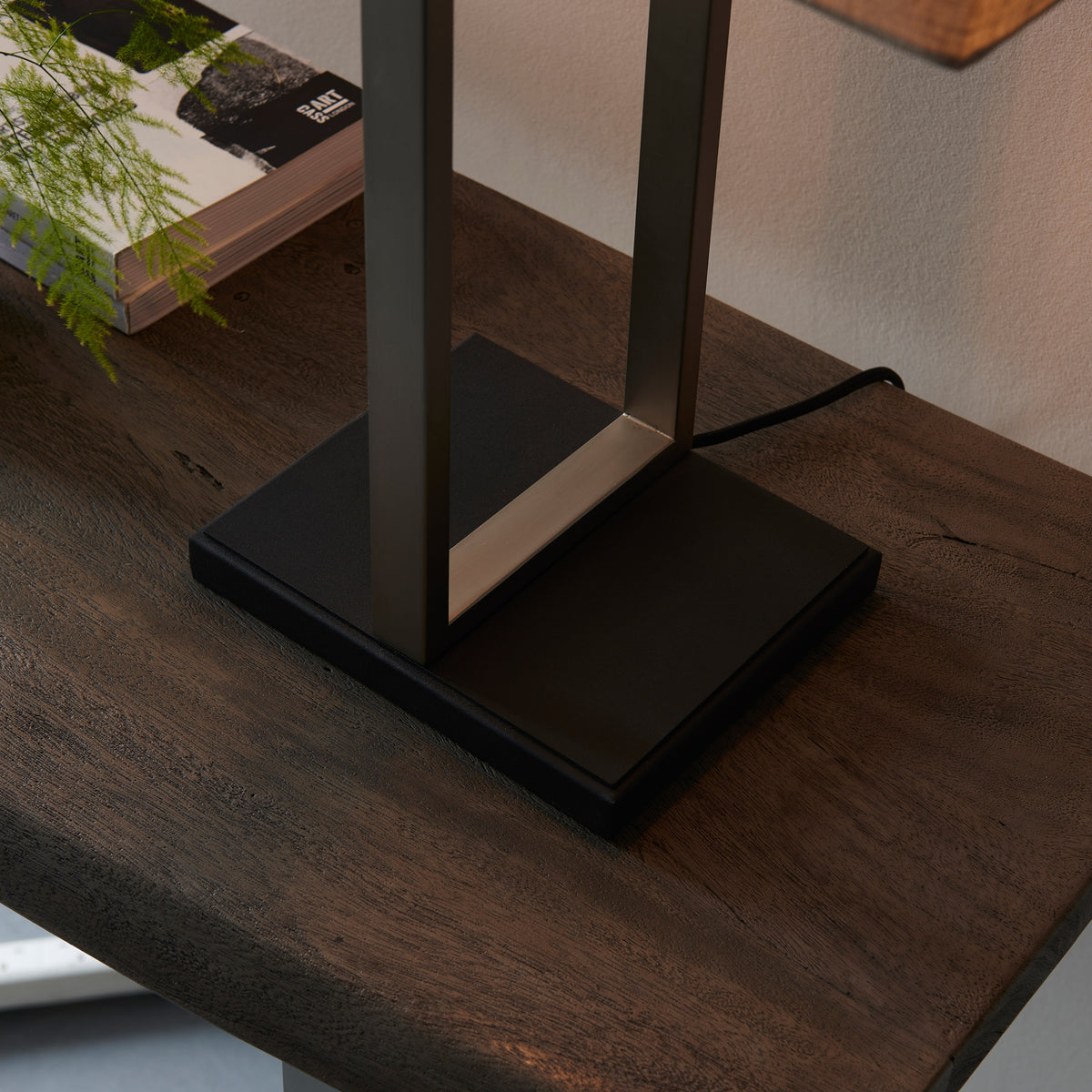 Gallery Direct Duval Table Lamp Satin Nickel, close-up of the finish and design