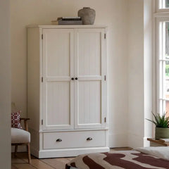 Gallery Direct Eton White Wardrobe features a 2 door design with generous hanging space and a substantial lower storage drawer