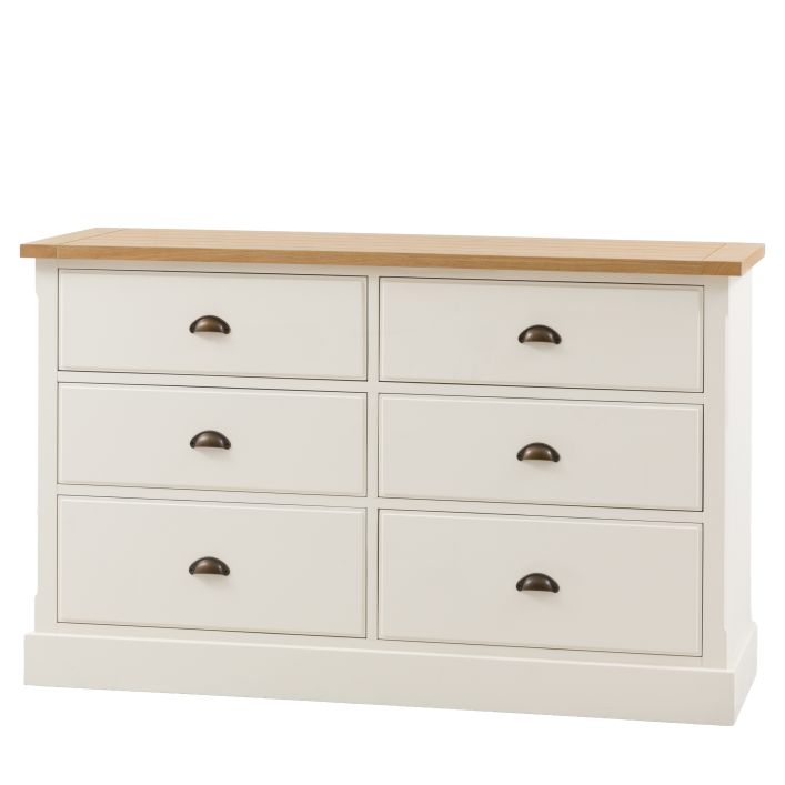 Gallery Direct Eton 6 Drawer Chest in White painted wood with metal handles and a natural wood effect top