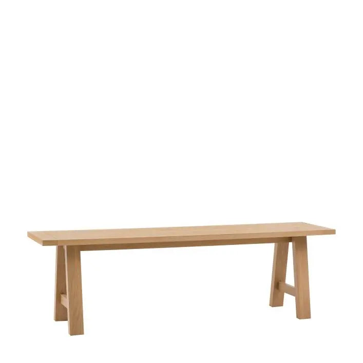 Gallery Direct Eton Trestle Bench in Natural oak wood and veneers with a planked seat for 2-3 people and trestle style frame