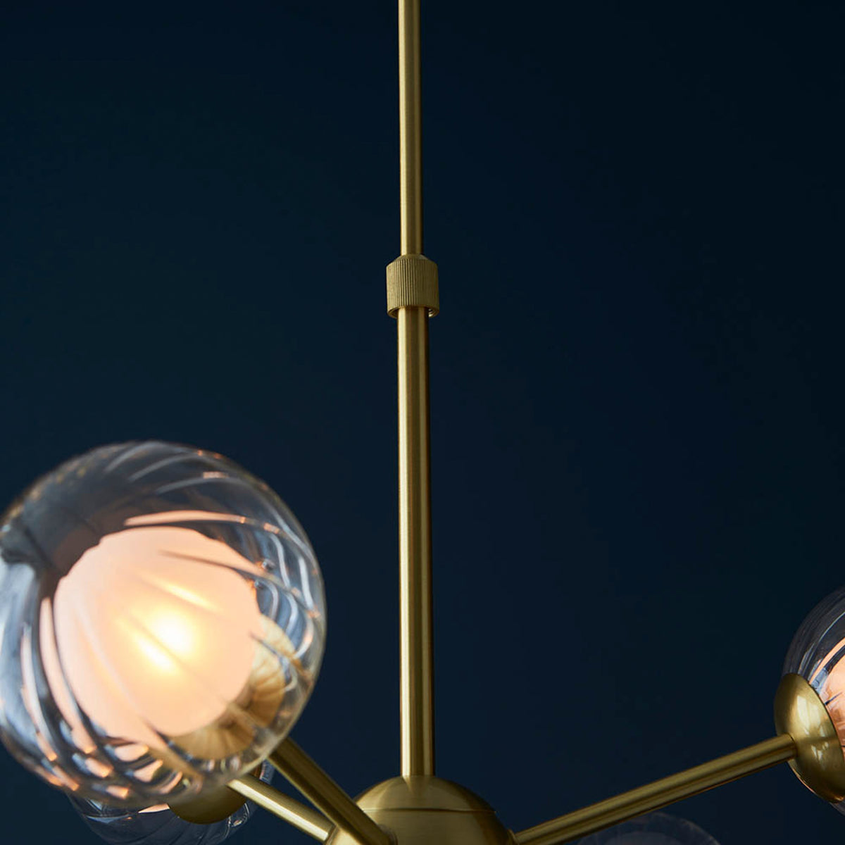 Gallery Direct Ewelme 9 Pendant Light Satin Brass, close-up of the finish and design