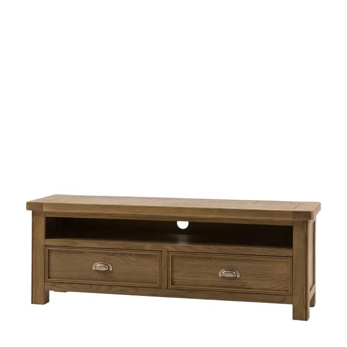 Gallery Direct Hardwick Media Unit is constructed from oak solids and veneers with 2 storage drawers and media shelf
