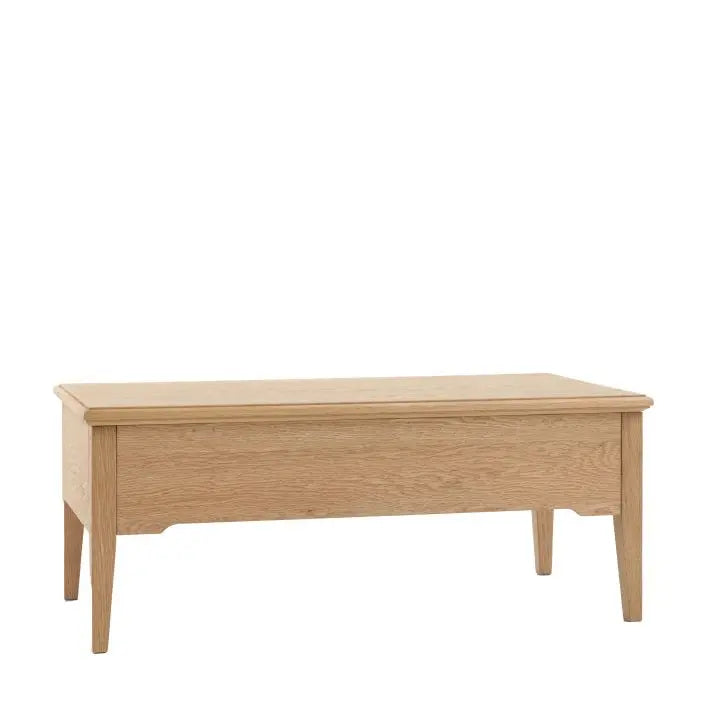 Gallery Direct Malvern 1 Drawer Coffee Table made using premium oak solids and veneers with wood-grain effect and slim tapered legs