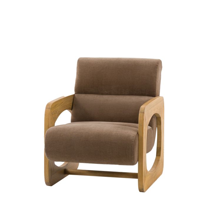 Gallery Direct Marco Armchair in Verona Sepia coloured padded upholstery, with a retro inspired wooden frame