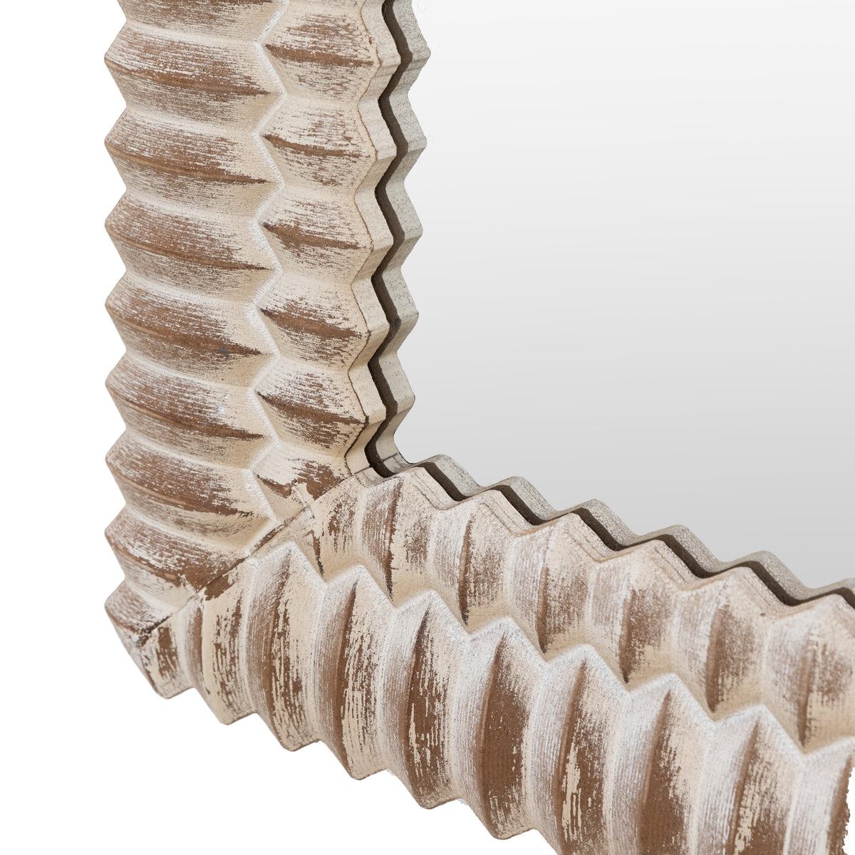 Gallery Direct Pimlico Arch Overmantle White Wash, close-up of the mirror and frame details