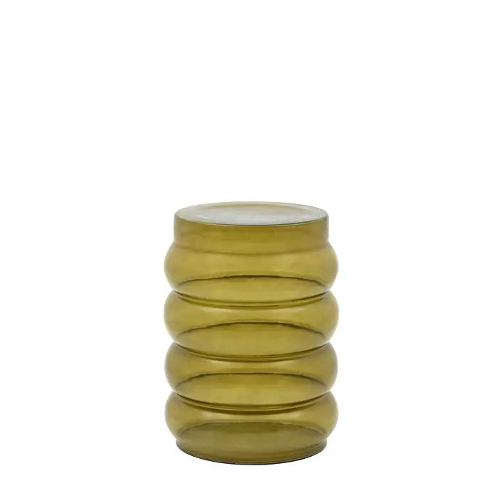 The Gallery Direct Sono Side Table is a round bubble style table in a Forest Green coloured reinforced glass