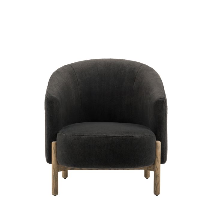 The Gallery Direct Tindon Armchair in Alaska Graphite soft plush upholstery with light wooden base and legs