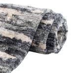 Gallery Direct Trisul large rug measuring 1600x2300mm made from circular knotted polyester fibres in an abstract design of grey, blue and beige colours