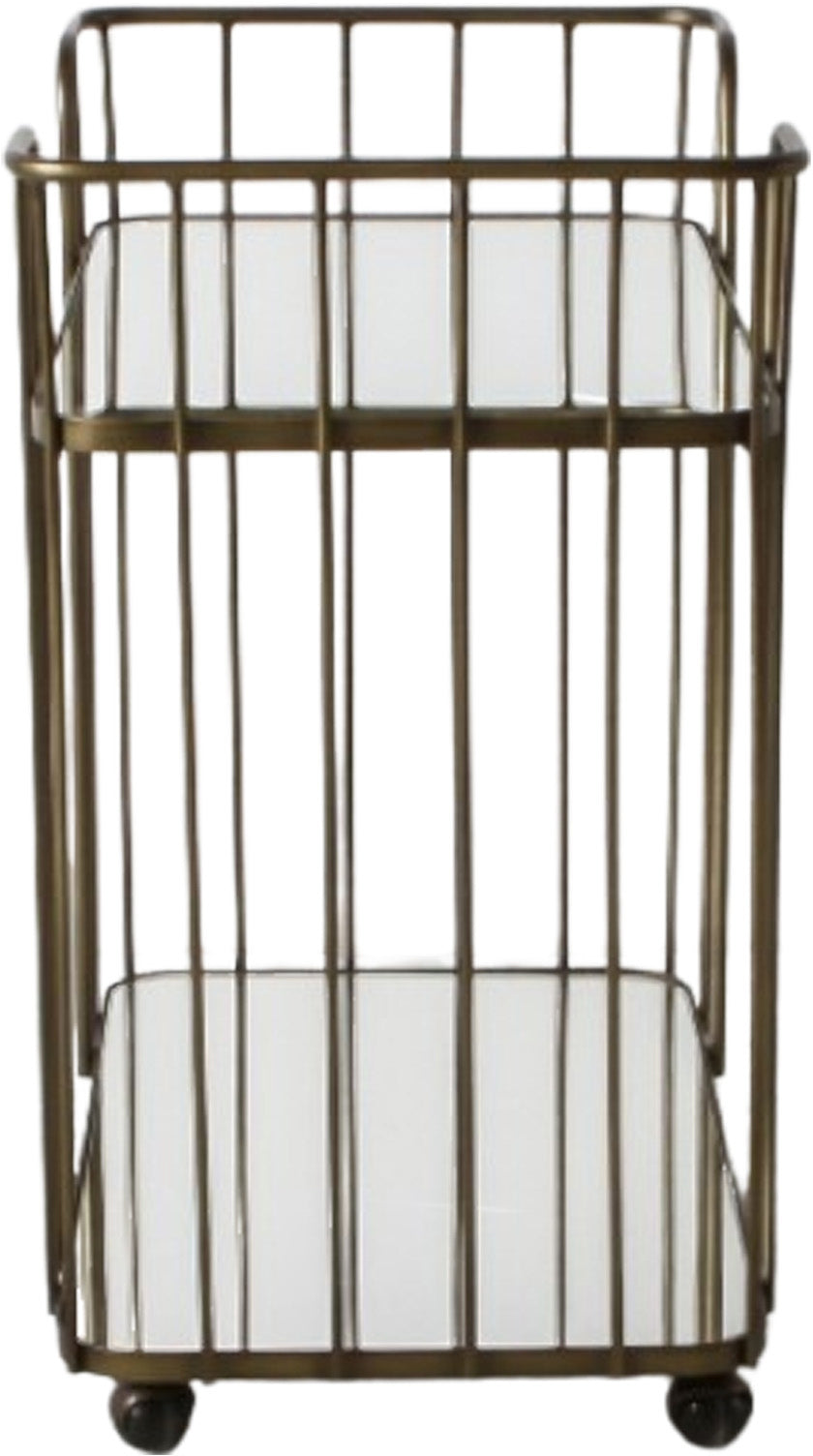 Gallery Direct Verna Drinks Trolley in an antique Bronze metal frame with toughened glass shelves and rolling castors
