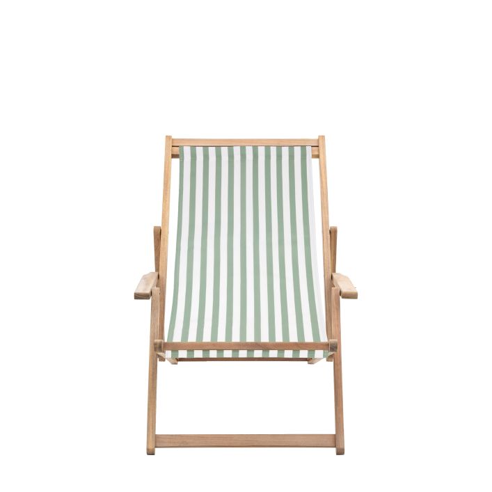 Gallery Garden Creta Deck Chair in Green and white stripe, with acacia wood frame and 3 position reclining options