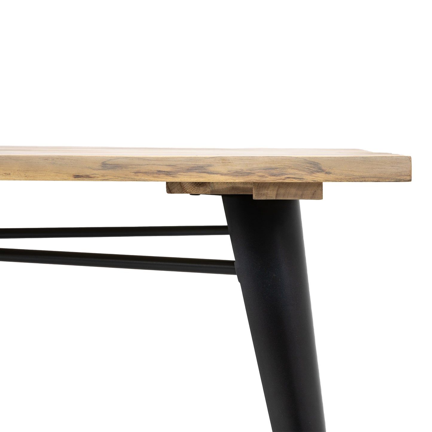 Gallery Garden Ponza Dining Table is constructed from a natural acacia wood with dark powder coated metal legs