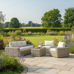 Gallery Garden Ragusa Lounge Set features a 3 seater sofa, 2 armchairs and a glass top coffee table