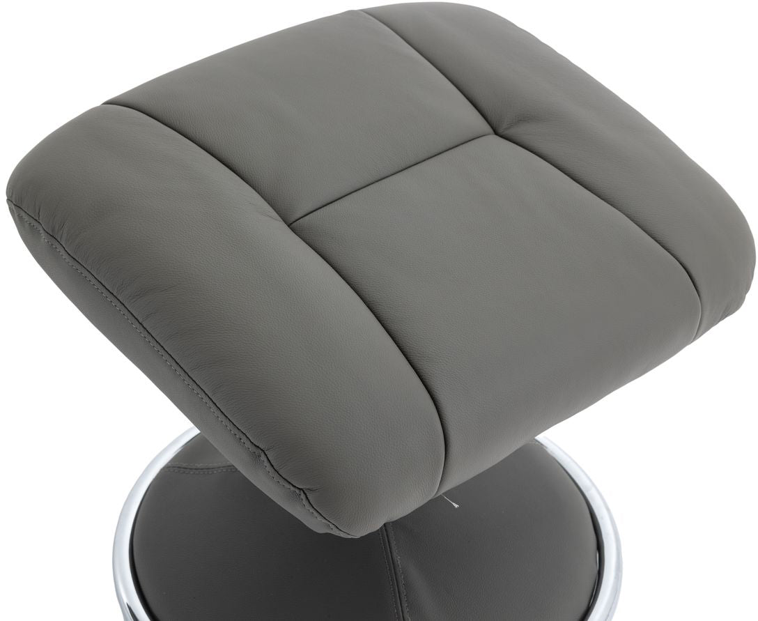 Global Furniture Alliance Denver Chair and matching footstool in Cinder coloured leather with a fabric covered metal base