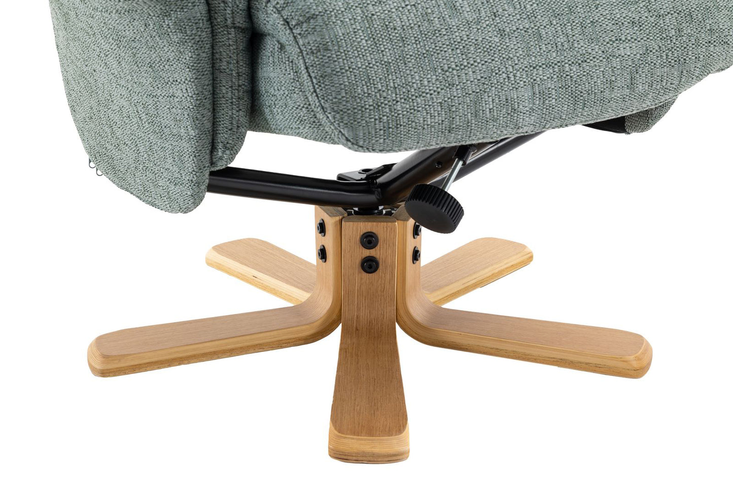 Global Furniture Alliance Dubai Swivel recliner Chair in Lisbon Teal with a light colour wood base