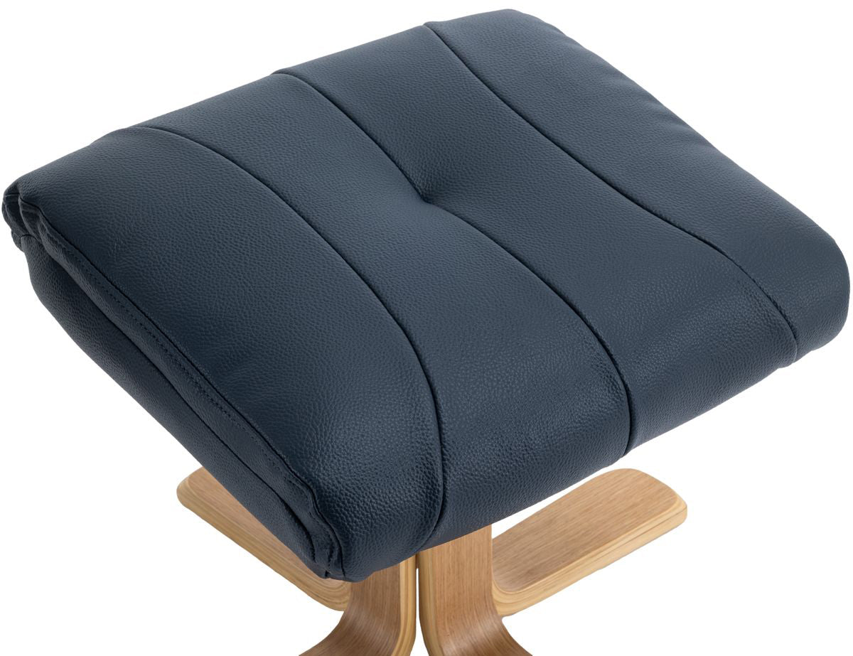 Global Furniture Alliance Dubai Chair and footstool in faux leather Navy colour with light wood base