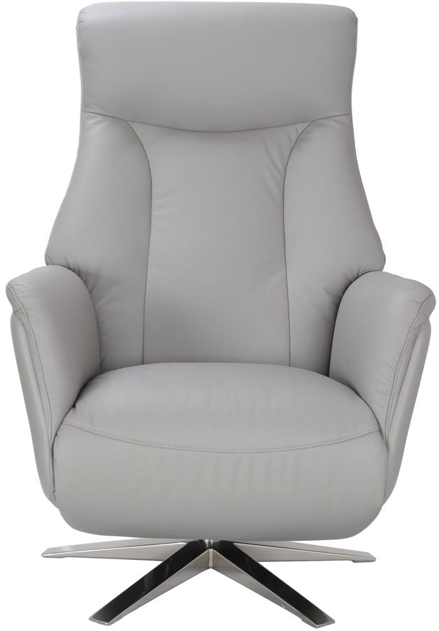 Global Furniture Alliance Houston Electric Swivel Recliner Chair with integrated footstool in Platinum Leather with a chrome metal base