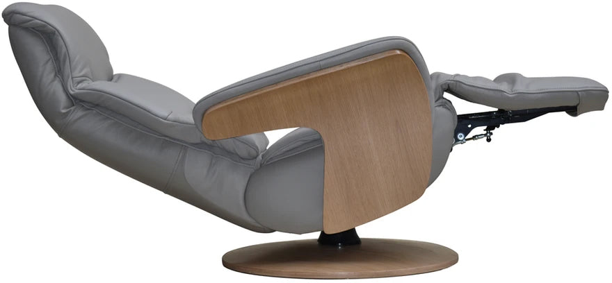 Global Furniture Alliance Iowa Swivel and recliner Chair in Pale Grey leather with an integrated footrest