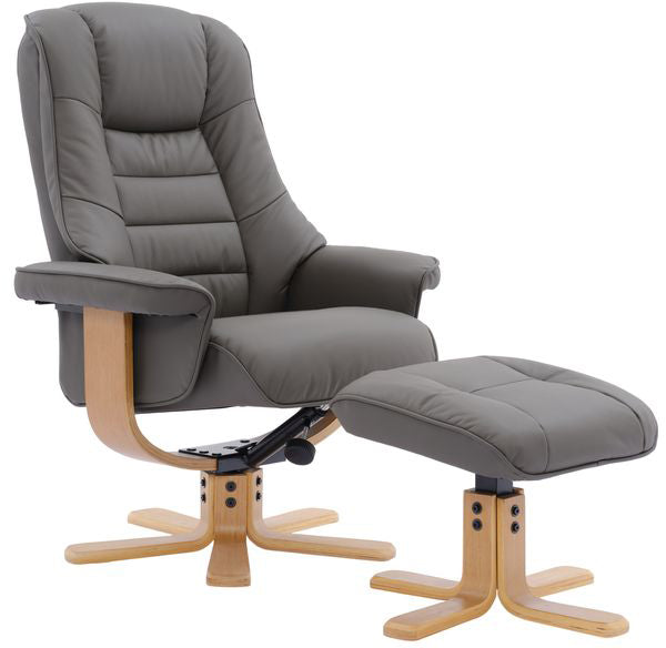 Global Furniture Alliance Sardinia Chair and matching footstool in Cinder Leather with a mid oak base