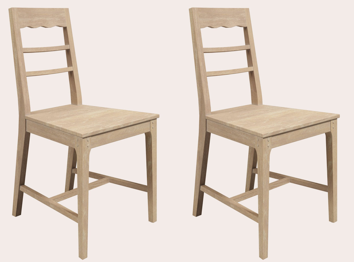 Laura Ashley Calford dining chairs in solid oak with white-washed finish, shaker design and delicate scalloped edge detail