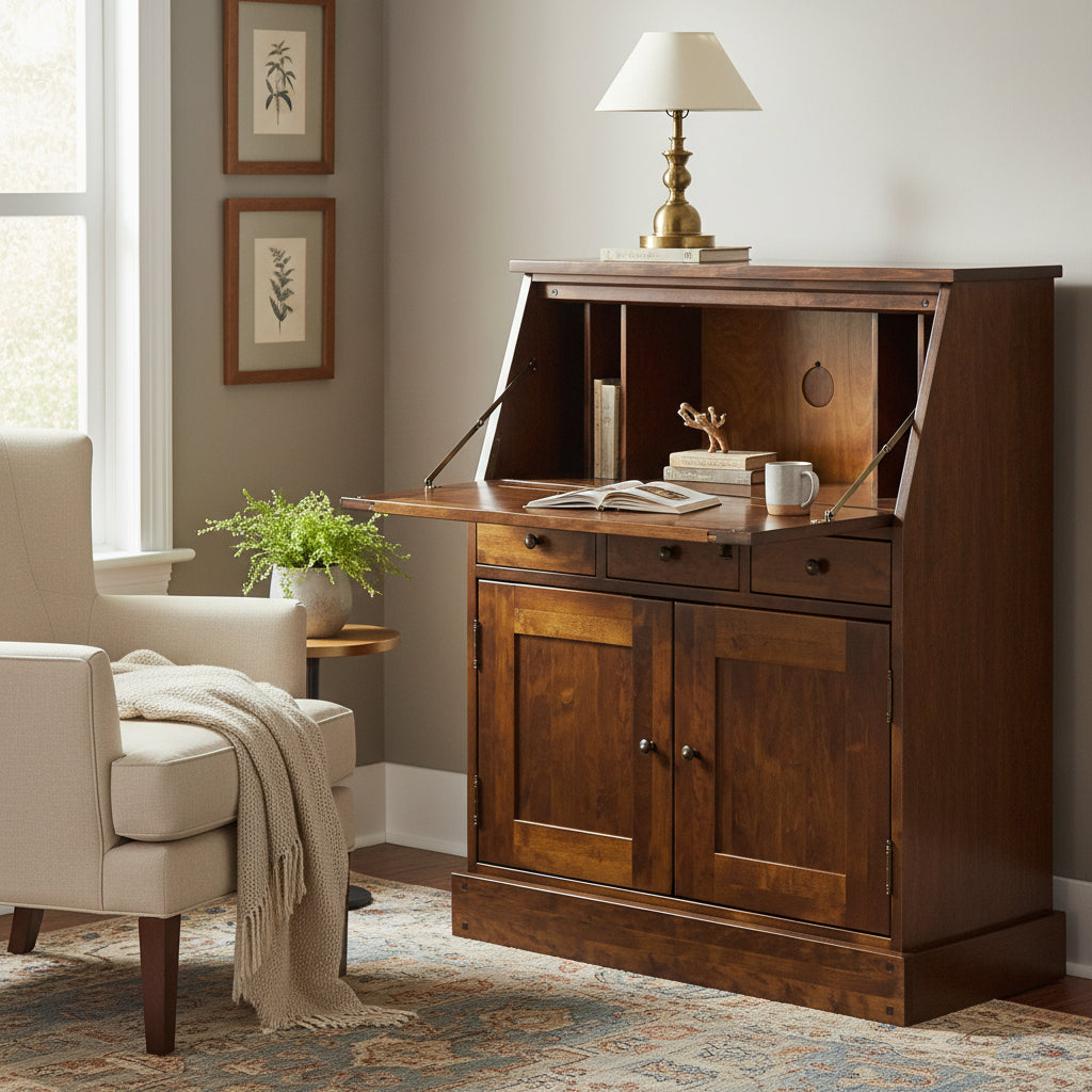 Laura Ashley Garrat Chestnut 2 Door 3 Drawer Bureau features a fold down writing surface with internal space for paperwork, laptop and stationery