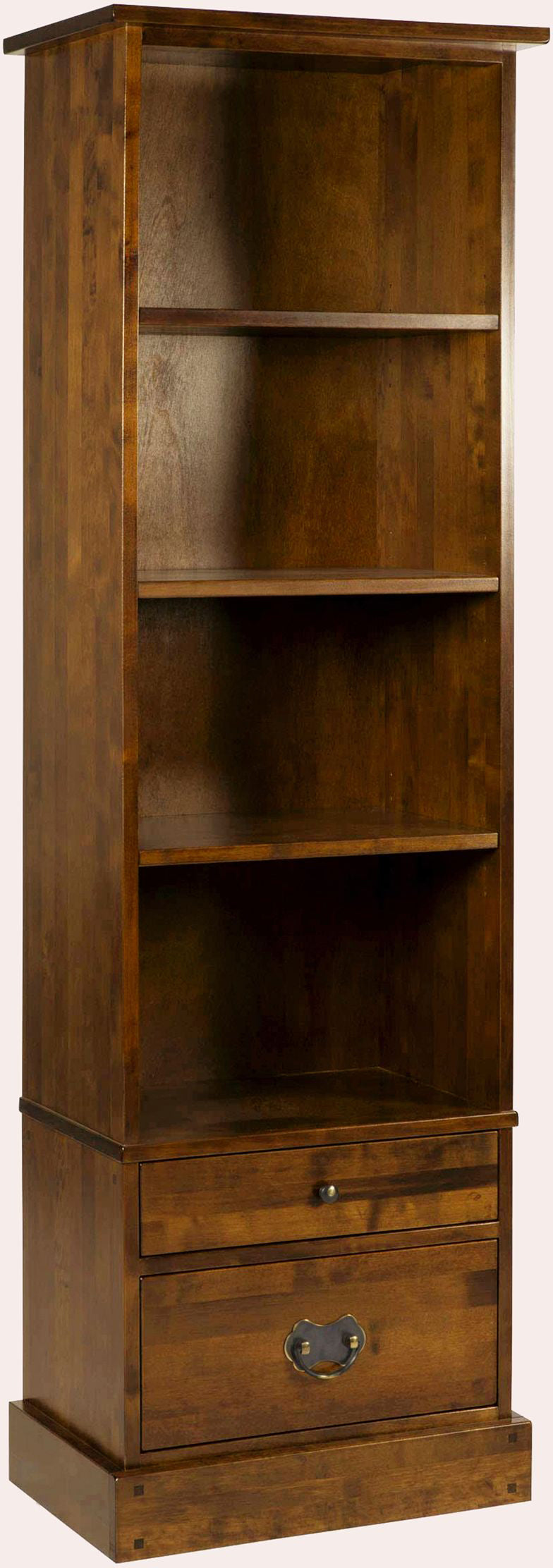 Laura Ashley Garrat Chestnut 2 Drawer Single Bookcase features 4 spacious shelves and 2 bottom drawers with metal handles