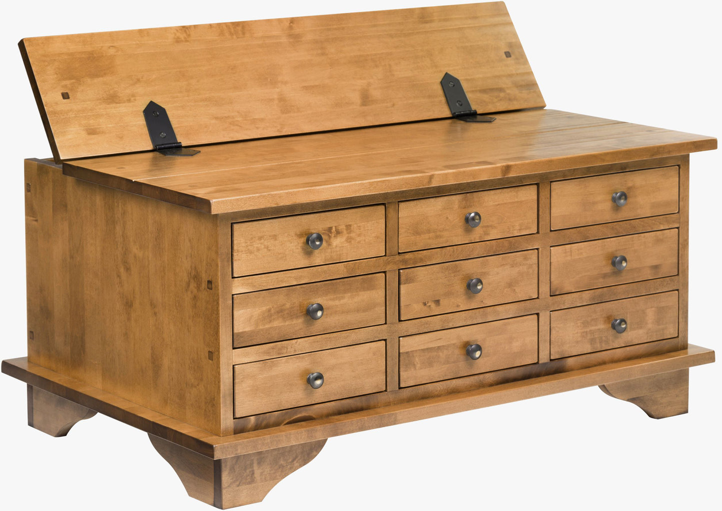Laura Ashley Garrat Honey 9 Drawer Coffee Table features versatile storage options with 9 storage drawers to the front and lift-up top storage
