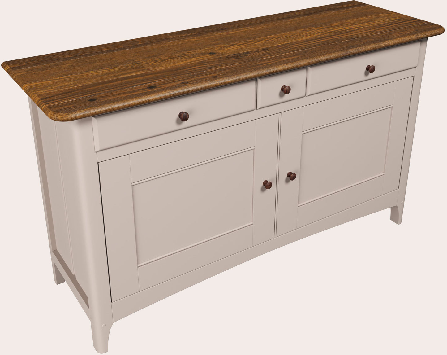 The Laura Ashley 2 door 3 drawer sideboard from the Hapton range comes in a soft truffle colour with dark wood top