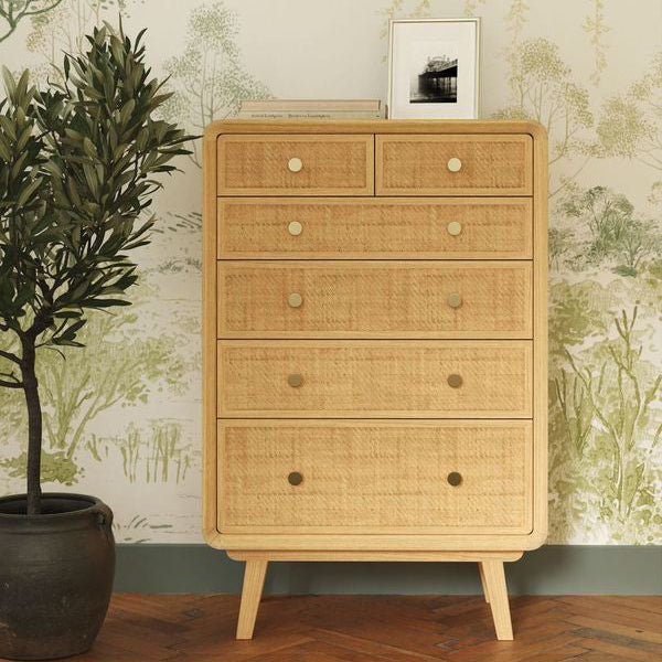 Signature Design By Ashley チェスト ※i1-2※ Laura Ashley Millen 2+4 Drawer Chest | Oak & Rattan Chest