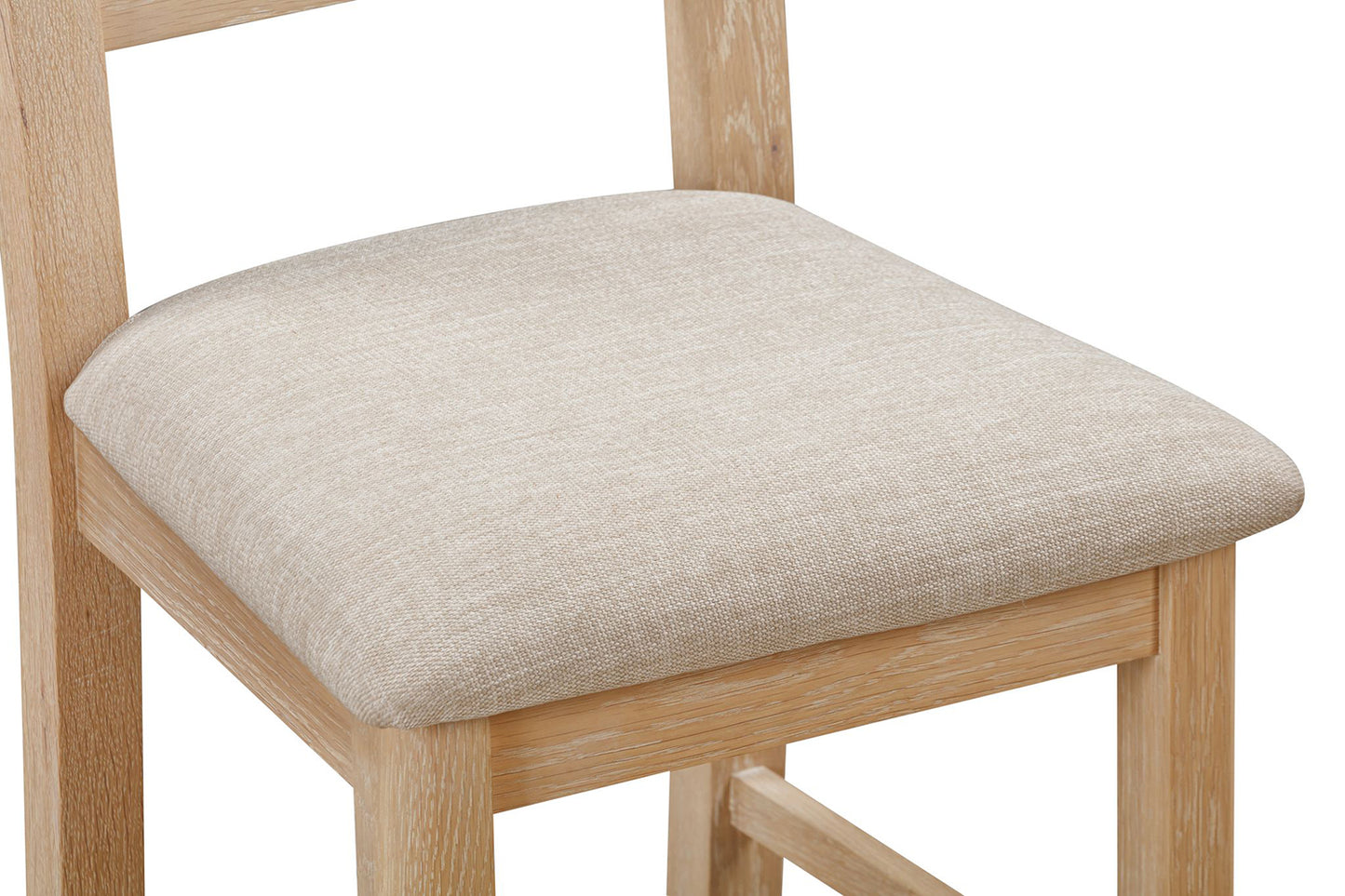Pair of Papaya Foxington Ladder Back Dining Chairs in Natural Oak with a neutral padded upholstered seat