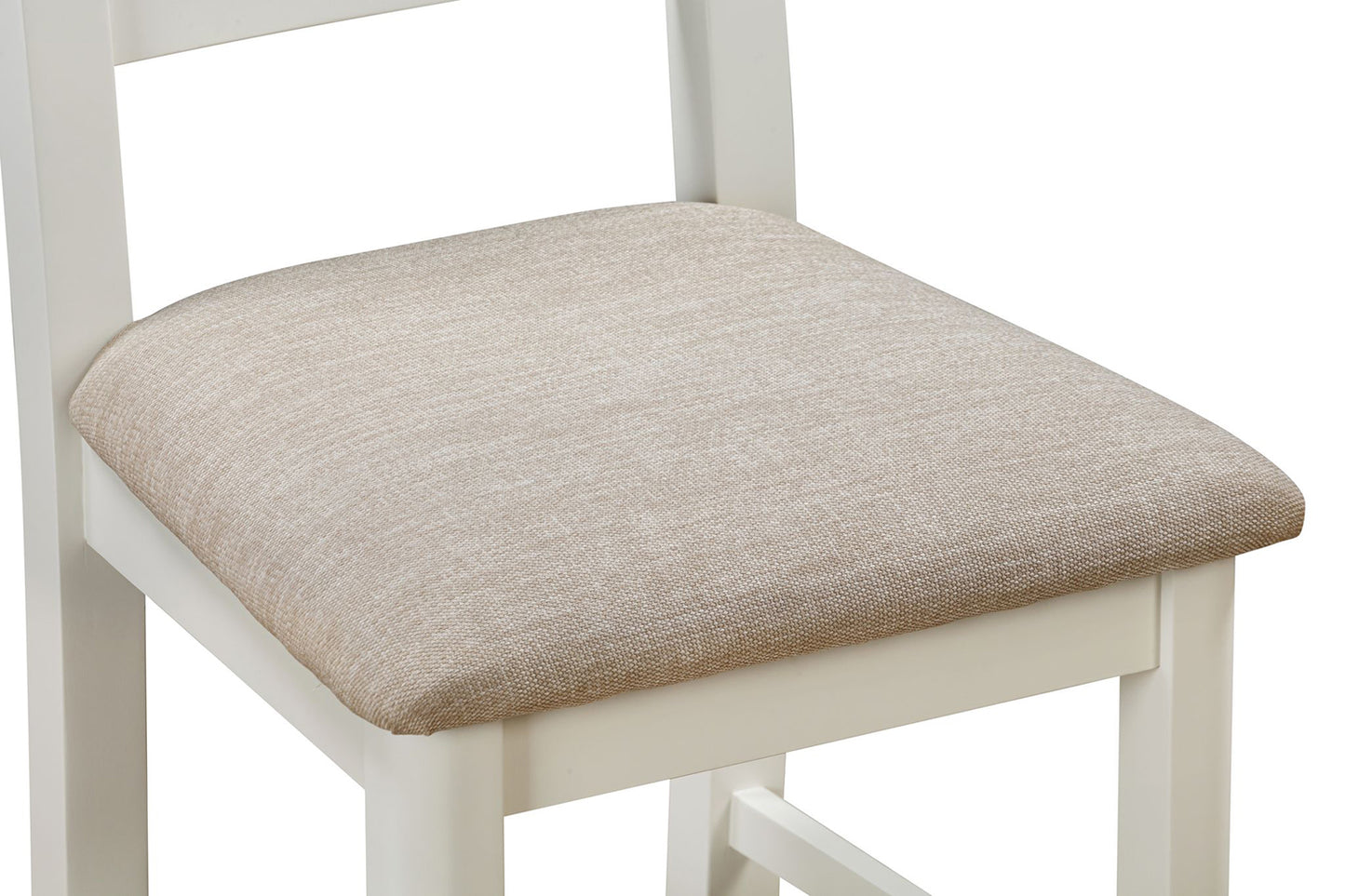 Pair of Papaya Foxington Ladder Back Dining Chairs in off white painted with neutral colour upholstered seat fabric