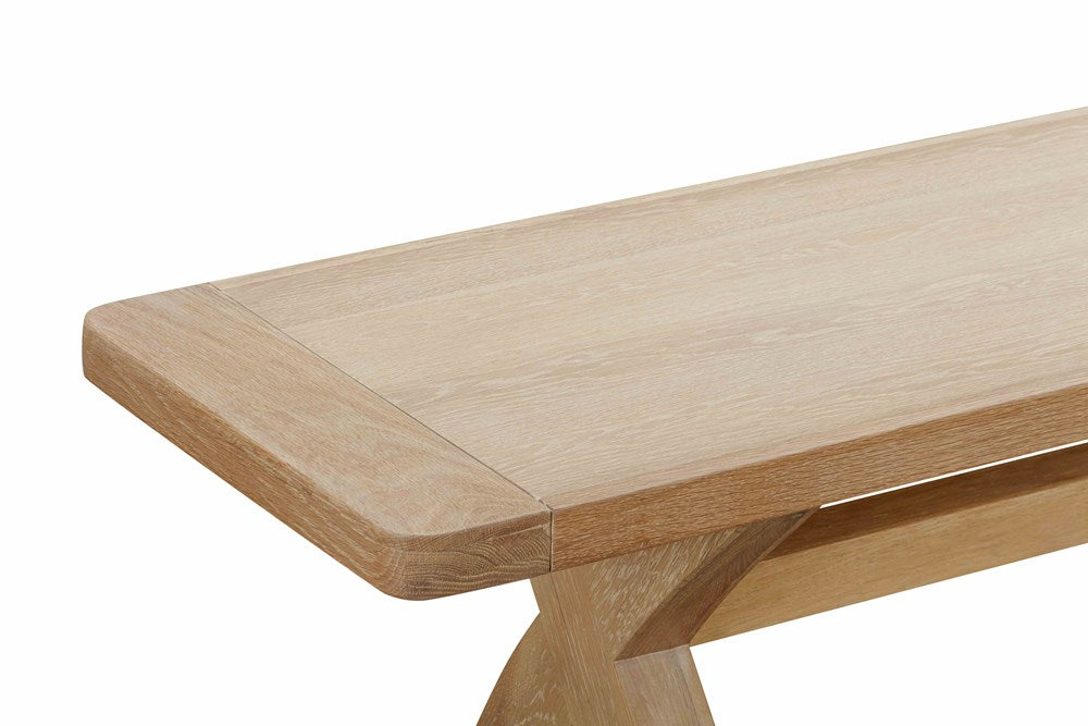 Papaya Foxington Cross Leg Dining Bench in Natural Oak with beautiful wood grain patterns, can seat up to 3 people