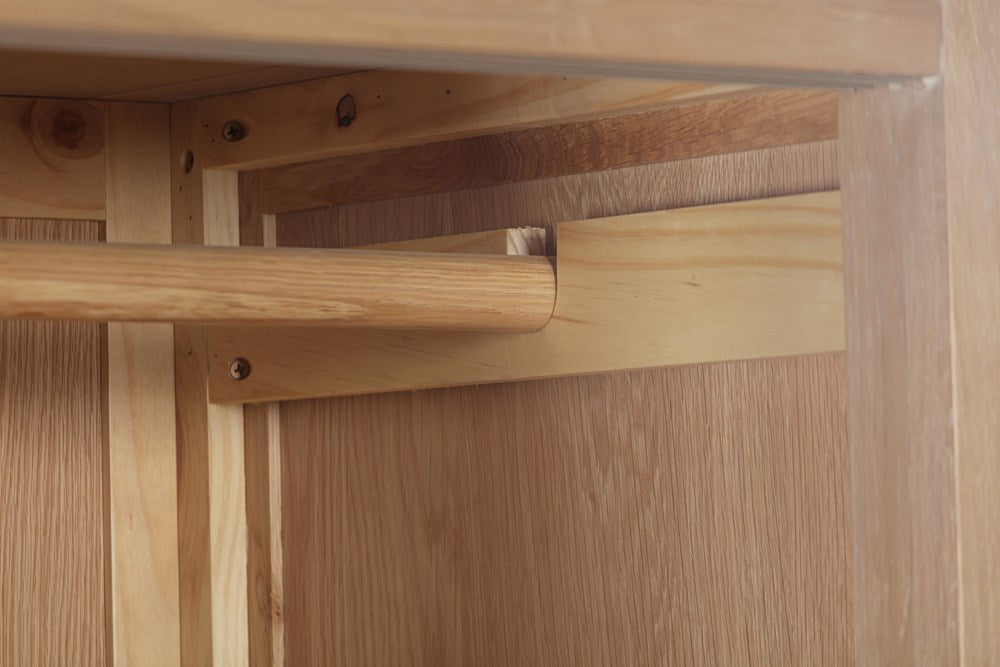Papaya Foxington Double Wardrobe in solid Natural Oak with spacious internal hanging space
