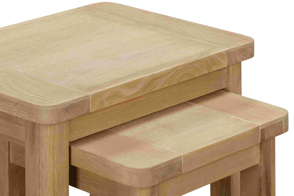 Papaya Foxington solid natural oak Nest of 2 Tables perfect for use as side, coffee or display tables