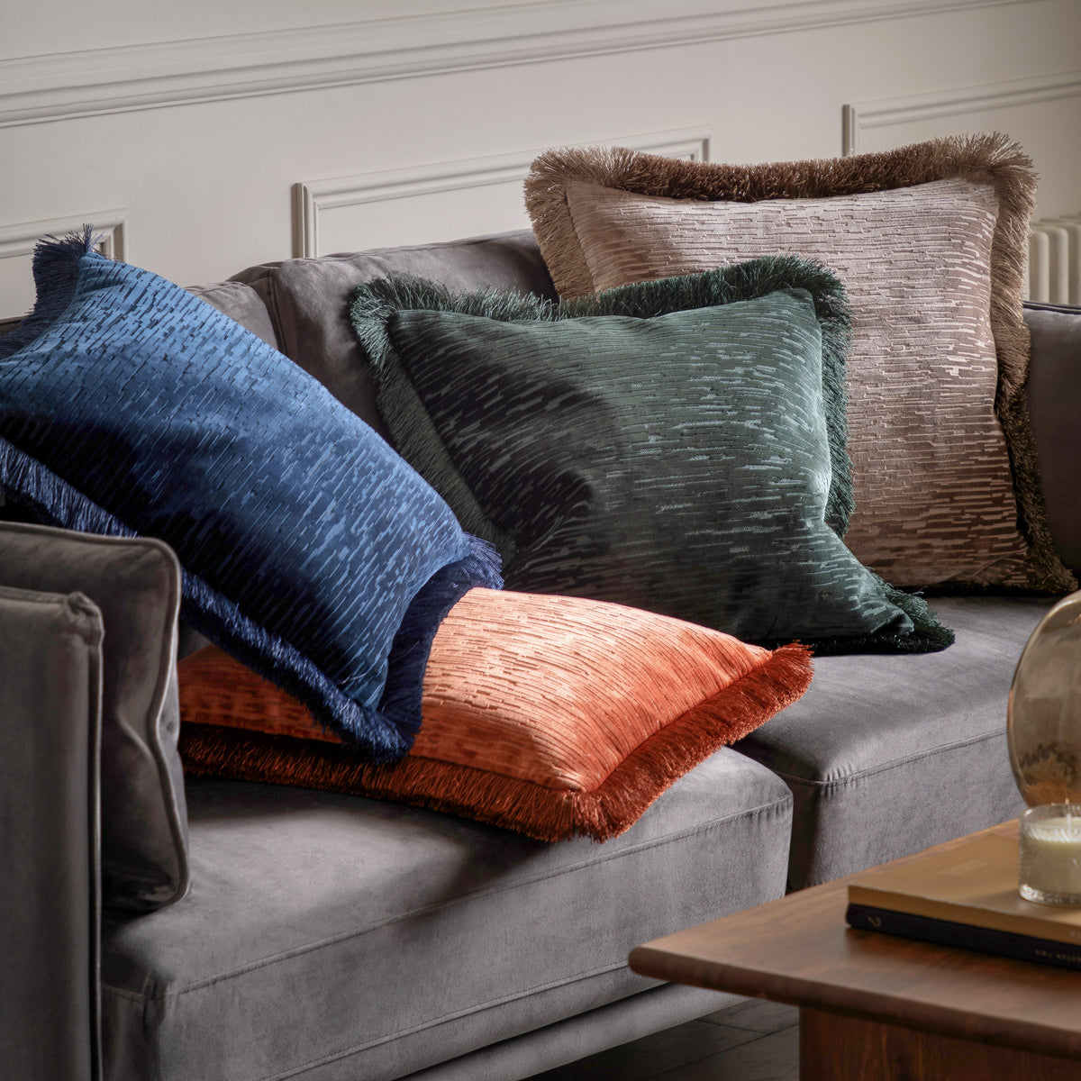 Gallery Direct Cut Velvet Fringe Cushion Terracotta Poly Filled - image 4
