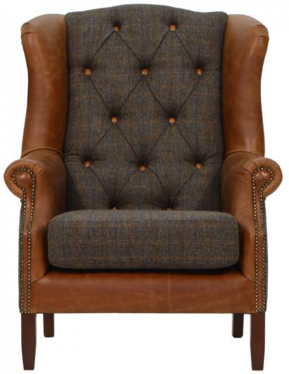 Vintage Sofa Company Wing Armchair has a classic British design but with two tone leather upholstery, deep button tufting and generously padded seat cushion
