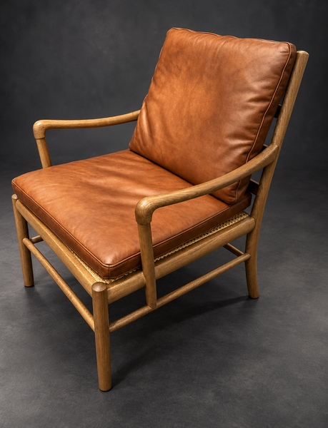 Carlton Furniture Hans Leisure Armchair in Vintage Rattan Havana Brown and Green Canvas supplier photograph