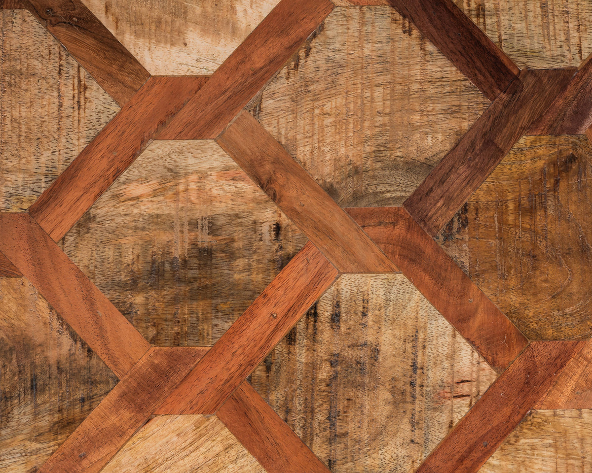 Carlton Furniture Ikat Antique 3 Door Sideboard with Wooden Legs — parquet timber texture detail